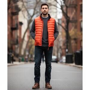 American Eagle Outfitters Men’s Orange Puffer Vest Size XL–Lightweight Outerwear